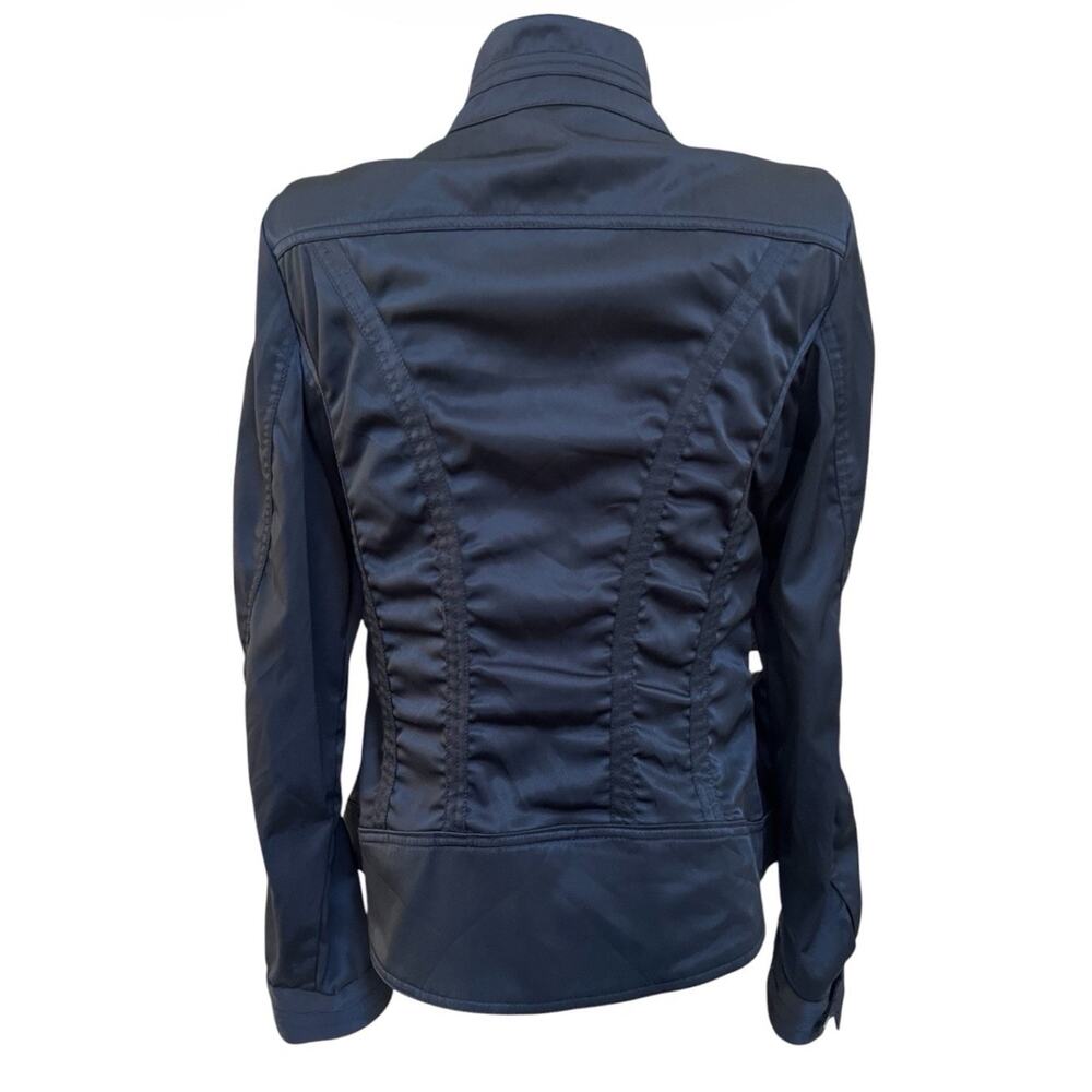 MNG Mango Black Moto Jacket Full Zip Ruched Women’s Sz S Pockets Studded - Picture 2 of 7